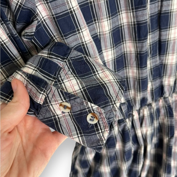 Zara Woman Blue Red Plaid Check Long Sleeve Button Down A-Line Dress Medium - Picture 5 of 7